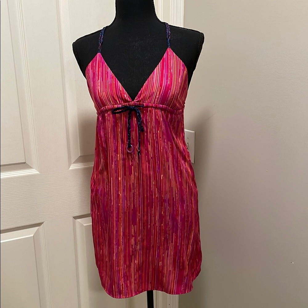 Billabong babydoll wave after wave Red, Pink and Purple V neck Dress Small